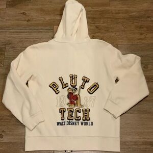 Walt Disney World Youth Large zip up hoodie-cream/white- Pluto Tech